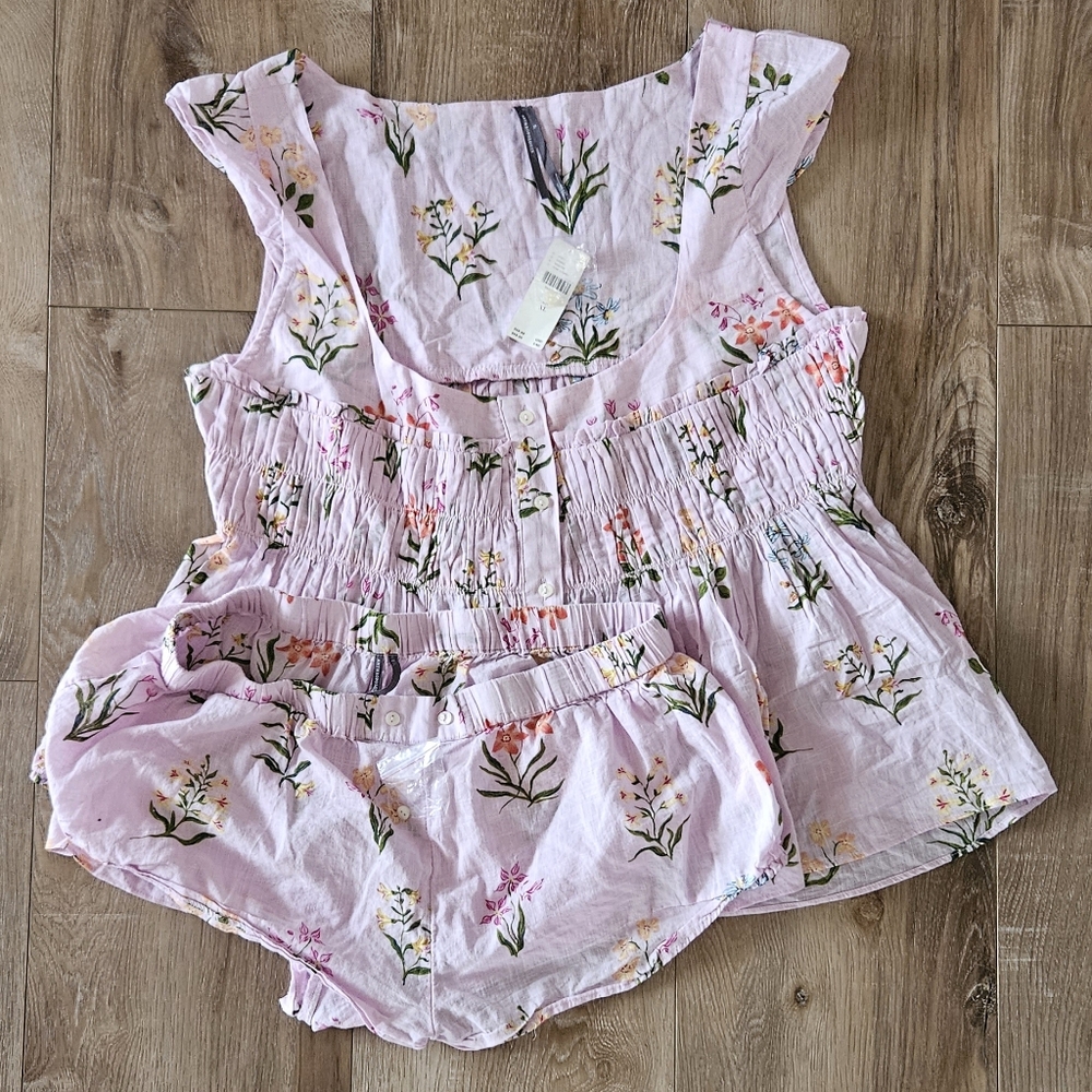 NWT Anthropologie Women’s Pink Floral Smocked Tank & Shorts Sleep Set Size L XL - Picture 11 of 13
